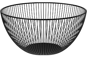Agyo Porta Frutta in Metallo Tondo Nero – Cesto Moderno 25x13,5 cm – Design Minimal per Tavolo e Cucina – Struttura a Fili in Acciaio Verniciato