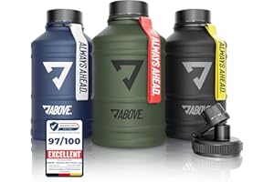 ABOVE. Botella Agua Acero Inoxidable 1.3L / 2.2L – Sin BPA, Resistente y Antifugas – con 2 Tapas Incluidas para Fitness, Deporte y Gimnasio – No térmica (2.2L Negro)