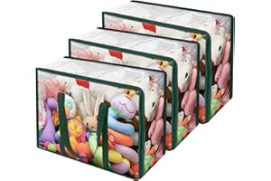 Vieshful Clear Clothes Storage Bag Organizer with Green Reinforced Handle, 18.1 X 15 X 9.1 in, Storage Bag for Comforter, Blanket, Bedding, Duvet, Transparent Moving Totes with Sturdy Zipper, 3 Pack