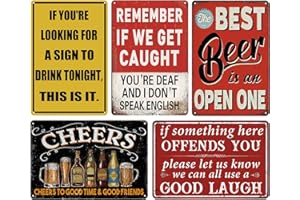 DREAWOUY Funny Vintage Metal Tin Bar Signs, Man Cave Accessories For Home Pub Or Outdoor Garden Plaque Tiki Bar Decor 20 x 30 cm（5pcs）