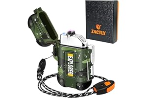 Zactly MODEL AL03 Electric Dual Arc USB Lighter Multifunction Waterproof Windproof Dustproof Rechargeable with Lanyard & Emergency Whistle, Kitchen, Camping & Outdoor Survival Tool (Camouflage)