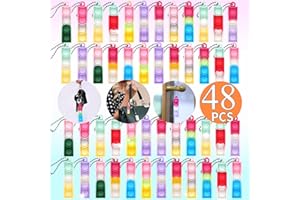 OGNI ORA 48 PCS Mini Portachiavi, Giocattoli Pop Fidget It, Gadget Compleanno per Bambini, Gioco Pop Fidget Squeeze, Giocattoli Sensoriali Multicolori Silicone per Bambini e Adulti
