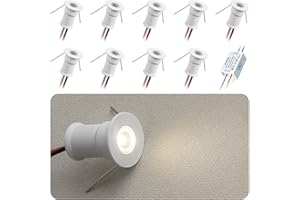 HHTUN 902 Mini faretto LED 30° DC12V 1W, adatto per librerie, armadi e varie vetrine come luci decorative, installazione integrata, luce soffusa, con alimentatore (3000K, bianco, confezione da 9)