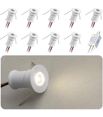 kpslucerna Lot de 9 mini spots LED 12 V 1 W IP65 étanches pour écrans, utilisation en intérieur, cuisine, escaliers, armoire, couloir, éclairage DIY (blanc froid 120