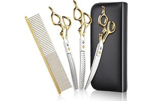 Dream Reach Dog Grooming Scissors - 7'' Curved Dog Shears Set with Ergonomic Handle, Professional Sharp Trimming Curved Scissors and Comb for Pet