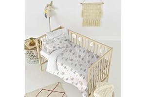 VARIOUSS Funda Nórdica Bebé + Funda Almohada – Juego de Cama 2 Piezas – Ropa de Cuna Infantil Suave y Transpirable, Tejido Algodón 100% (Mod. B, 90x120cm Cuna Estándar)