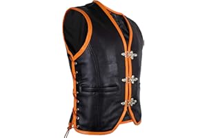 MDM Gilet Cuir Biker Noir/Orange (S)