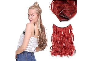 ‎SILK-CO Silk-co Haarverlängerung mit Gummiband, Einstellbar Secrets Haarteil Synthetik, Extensions mit Schnur unsichtbar, Gewellt Extensions für Frauen, Dunkelrot, 50cm