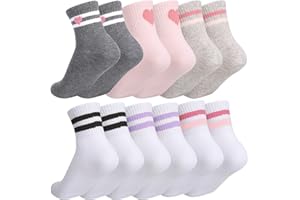 Utensilsto 6 Paar Socken Mädchen Tennissocken Sportsocken Baumwolle Crew Socken mit Retro Streifen Herzen Kindersocken für Mädchen und Jungen