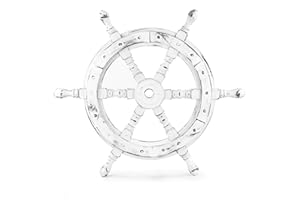 Nagina International Nautical Handcrafted Wooden Ship Wheel - Home Wall Decor (24 Inches, Antique White)