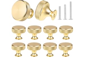 sdhiiolp 10 Pcs Cabinet Knobs Matte Gold Metal Round Knurled Wardrobe Knobs Door Kitchen Hardware Cupboard Knobs with Screws Handles for Drawer Dresser, Cupboard and Wardrobe