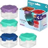 Sistema Knick Knack Pack TO GO | Stackable Storage Containers with Lids | 2.1 oz | BPA Free | Teal &amp; Purple Lids | 4 Count