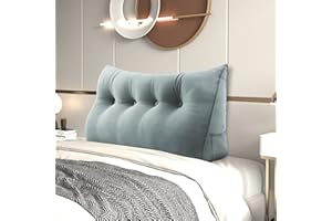 ‎JOHNEAR Johnear Rückenkissen Bett Keilkissen Sofa Rückenlehne Lesekissen, Lehnenkissen Dreieckige Kopfkissen Lendenkissen mit abnehmbarem Samt Bezug （Grau, 140cm