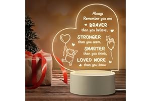 PANDASCH Cute Pooh Bear Acrylic Night Light Gifts, You're Braver Than You Believe, Inspirational Gift for Daughter Kids, Friendship Birthday Gifts for Friends Girl Women, Unique Engraved LED Bedside Lamp