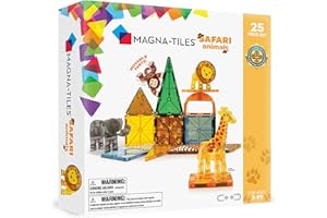 Magna-Tiles Safari Animals 25-Piece Set - 3D magnetic building tiles, Clear Colors