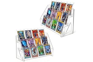 Oncpcare 2 Pack 2-Estante de Exhibición de Tarjetas Transparente de 3 Niveles – Estante Vertical con Soporte para Tarjetas Coleccionables de Deportes y Postales
