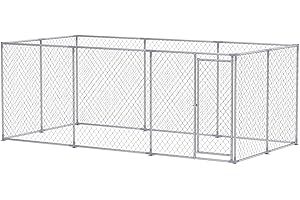 FIVMEN Cuccia per Cani Esterna, 400 x 200 x 150 cm, Gabbia Robusta per Cani di Medie e Grandi Dimensioni, in Acciaio Zincato con Porta Bloccabile