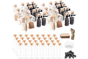 BLIENKREBY Petite Bouteille en Verre 32 x 40ml, Fiole en Verre, Contenant Dragées Baptême, Cadeau Invité Personnalisé, Mini Bouteille en Verre avec Bouchon Liege, Cadeau et Décoration pour Mariage