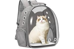 Vailge Cat Carrier Backpack, Pet Carrier Backpack, Front Pocket for Small Medium Cats Puppy Dog Carrier Bag Space Capsule Walking Camping (Light Grey)