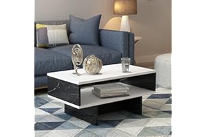 [en.casa] Tavolino da Salotto (AxLxP): 36,4 x 80 x 45 cm Tavolino Basso da Divano Tavolino a 2 Piani di Appoggio Rettangolare - Bianco/Effetto Marmo Nero