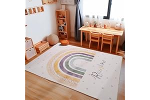 Carpetsale24 Tappeto per bambini con motivo arcobaleno, tappeto per neonati unisex per la cameretta, tappeto crema 80 x 120 cm