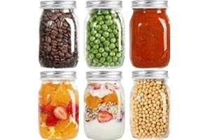 LIMILI Glass Jars with Lids, 6 Pack 500ml/ 16 oz Multipurpose Glass Jars with Lids, Overnight Oats Jar, Pickling Jars, Canning Jars, Preserving Jars, Meal Prep Jars for Food Storage
