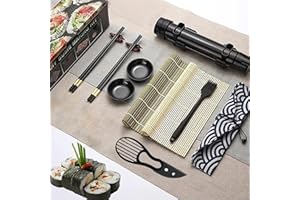 SQAQS 14PCS Sushi Maker Set, Sushi Bazooka, Maker with Rolling Mat, Make Your Own Sat Home, Portable Kit for Picnic, Complete Setfor Beginners to Make Yourself