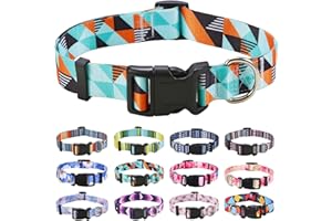 Mihqy Hundehalsband, Verstellbares, Weich & Komfort Hunde Halsband, Böhmisches, Blumen, geometrisches, Stammes Design, für Kleine, Mittlere und Große Hunde(Geometrie,S)