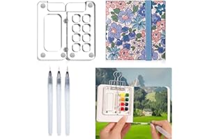 XHDIGI Tragbares Skizzenbuch-Paletten-Set, 8 Fächer, transparent, Mini-Reise-Farbpalette, Farbkasten für Aquarell, Gouache, Acrylmalerei, mit Aquarellpapier, Tagebuch, Aquarell-Pinselstiften