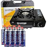 StyleKiste Gaskocher mit 8 Gaskartuschen Campingkocher 1-flammig max. Leistung 2,5 KW