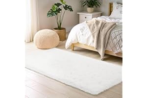 BEIMO Fluffy Faux Fur Bedside Rug 60x110cm, Soft Shaggy Rugs for Bedroom, High Pile Rugs, Non Shedding Plush, Solid Colour Shaggy Rug for Living Room, White