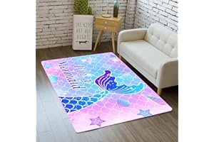 KOSSMJX Cartoon Mermaid Rug for Girls Lovely Kids Room Decor Carpet Mermaid Theme Soft Carpet Rug Sofa Floor Mat for Living Sitting Playing Room Flannel Cartoon Mermaid Rugs for Girls Bedroom, 2'×3'