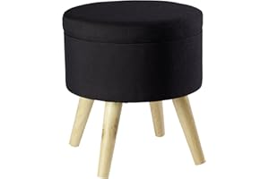ECHTWERK Taboret do siedzenia Max, skrzynia do siedzenia, kostka do siedzenia, okrągła, z miejscem do przechowywania, zdejmowana pokrywa, tapicerowane siedzisko, drewniane nóżki, czarny, 32 x 32 x 39