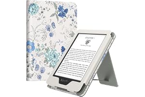 MoKo Case for 6" Kindle (11th Generation,2024/2022), Blue Flower on White | Fits Kindle 10th/8th Generation (2019/2016), Ultra Lightweight PU Shell Cover, Auto Wake/Sleep