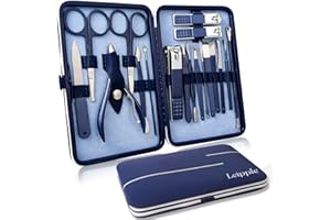 LEIPPLE Kit Manucure Pedicure - Coupe Ongle Professionnel Coupe Cuticule Acier Inoxydable - Trousse Manucure Pedicure Set de 18pcs avec Exquis La Boîte (Bleu Foncé)
