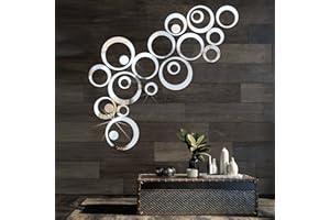 TRAUMARKEU Adesivi Murali Cerchio di Cristallo 3D. Acrilico Specchio Adesivi Murali Camera.Adesivo da Parete Rotondo per Camera Soggiorno Decorazione DIY Casa. (24 Pezzi, Colore Argento)