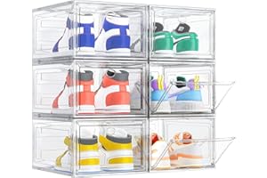 TidyTrove Cajas de Zapatos, 6 Cajas de Almacenamiento de Zapatos de Plástico Transparente Apilables, Contenedores Organizadores de Zapatos con tapas para Mujeres/Hombres, Blanco