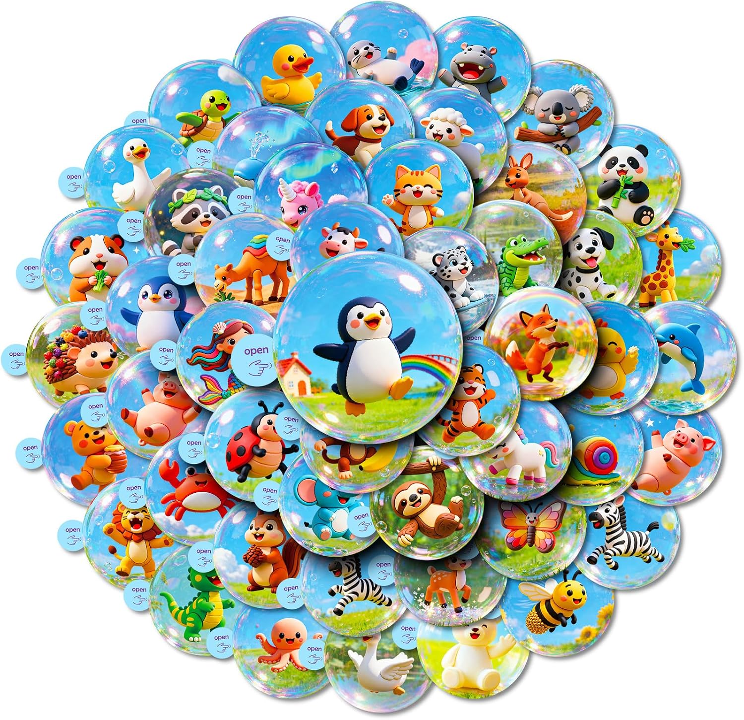 Anboor Stickers for Water Bottles, 50PCS Waterproof Vinyl Cute 3D Animal Sticker for Laptop Luggage Skateboard Teens Adults