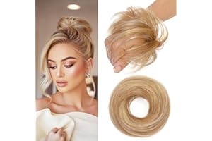 MY-LADY Real Hair Scrunchies for Women Human Hair Accessories #12/613 Golden Brown Mix Bleach Blonde Straight Neat Bun Extensions Elastic Hairpiece Donut Chignons 17g