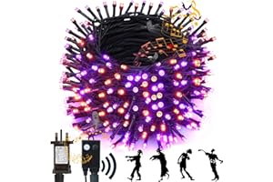 NEXVIN Halloween Decorations Lights Outdoor, 25M 200 LED Halloween String Lights with Spooky Music Waterproof, Plug in Motion Sensor Orange & Purple Fairy Lights for Yard Bedroom Home Party Tree Decor