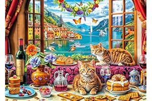 BESDRETOR Puzzles 1000 Pieces for Adults jigsaw puzzles for adults 1000 Piece Puzzle Educational Games -Colorful Cats Beautiful Window View- Decoration Puzzle