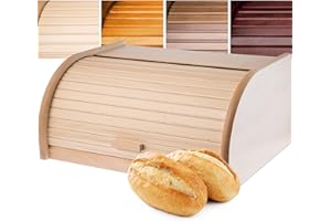 KADAX Portapane in Legno, Contenitore per Pane con Coperchio Scorrevole e Grande Capacità, Porta Pane con Coperchio a Serranda per Cucina (Naturale)