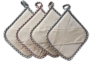 OM DOLCE CASA PRESINE da Cucina QUADRATE Set da 4 Pezzi 4 Colori Verde Bordeaux Marrone Blu con Inserto in Tela Aida 100% Cotone Prodotto Italiano