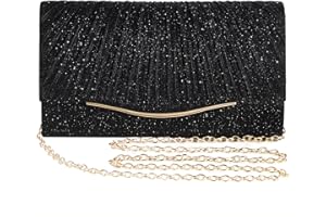 BellaBlend TELAIN Glitzernde Clutch Handtasche für Damen, Elegante Abendtasche für Hochzeit, Cocktail, Party & Festliche Anlässe, Mit Abnehmbarer Schulterkette, Vielseitig als Clutch (Schwarz)