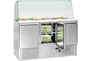 GGM Gastro Saladette ECO - 3 Porte - 260 Litri - Piano in Vetro Alto - 4x GN 1/1 - Acciaio Inossidabile - Isolamento in Poliuretano da 40 mm - Termostato Digitale - SAG147DRG#GSG147#07