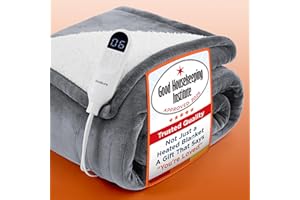 Bedsure Heated Blanket Electric Throw - Flannel Electric Blanket, Heating with 10 Time Settings, 6 Heat Settings, Overheat Protection, 130x160cm, Grey