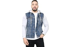 NOROZE Chaqueta vaquera con mangas de forro polar y capucha desmontable estilo camionero clásico