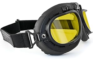 Bertoni Occhiali Moto Vintage Aviatore AF195B Nero Opaco Lente Gialla