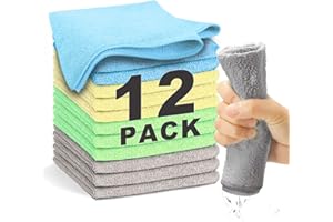 WEAWE 12 Chiffons en Microfibres Doux, absorbants, réutilisables et Non Pelucheux (30,5x30,5 cm) pour Le Nettoyage de la Maison et de la Voiture (Multicolore).