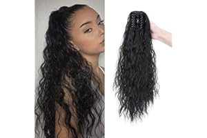 S-NOILITE Claw on Ponytail Coda di Cavallo Extension Capelli Veri Clip Ombre Naturale Parrucchino Ricci Posticci Donna 60cm Mais Ondulato Nero scuro
